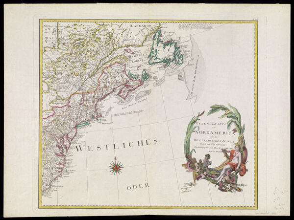 Generalkarte von Nord America samt den Westindischen Inseln Versasst von Herrn Pownall neu herausgegeben von Herrn F.A. Schraembl MDCCXXXVIII