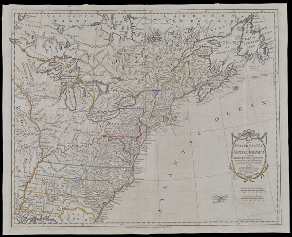 Map of the United States in North America with the British, French, and Spanish Dominions adjoining, according to the Treaty of 1783.