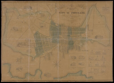A Map of the City of Portland with its Latest Improvements including a view of the principal buildings engraved and published by John Cullum, Portland.