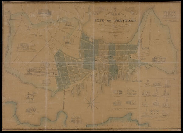 A Map of the City of Portland with its Latest Improvements including a view of the principal buildings engraved and published by John Cullum, Portland.