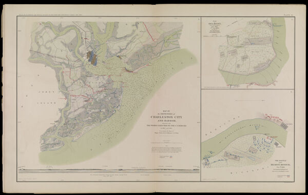 Map of the defenses of Charleston City and harbor, showing also the works erected by the U.S Forces in 1863 and 1864.  To accompany the Report of Major Genl. Q.A. Gillmore, U.S. Vols.