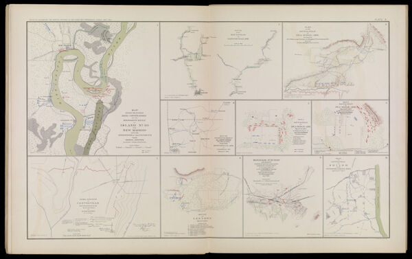 Map showing the system of rebel fortifications on the Mississippi River at Island No. 10 and New Madrid also the operations of the U.S. Forces under General John Pope against these positions.
