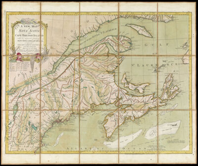 A New Map of Nova Scotia, and Cape Breton Island with the adjacent parts of New England and Canada, Composed from a great number of actual Surveys, and other materials Regulated by many new Astronomical Observations of the Longitude as well as Latitude: by Thomas Jefferys, Geographer to the King., copy 4