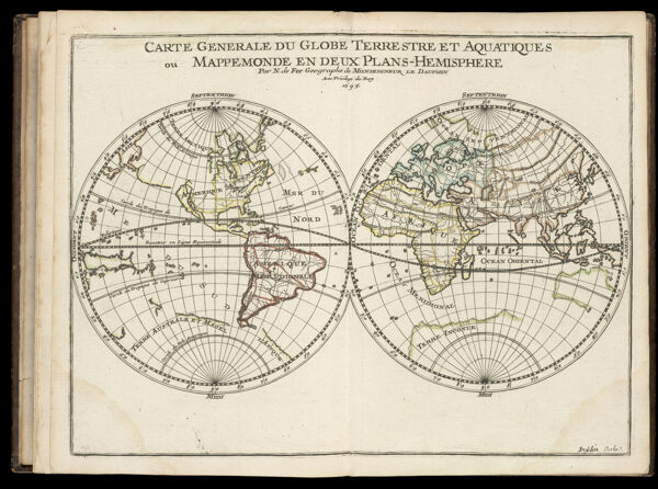 Carte generale du Globe Terrestre et Aquatiques mappemonde en deux Plans-Hemisphere