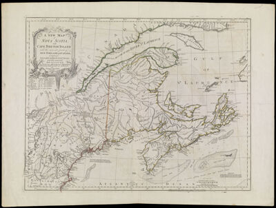A New Map of Nova Scotia, and Cape Breton Island with the adjacent parts of New England and Canada, Composed from a great number of actual Surveys, and other materials Regulated by many new Astronomical Observations of the Longitude as well as Latitude: by Thomas Jefferys, Geographer to the King., copy 1