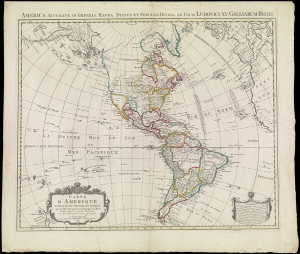 Carte d'Amerique divisees en ses principales parties, par G. Delisle premier Geographe du Roy, rectifiee apres les nouvelles observations du Sr. D'Anville et autres Geographes. A Amsterdam chez Covens & Mortier & Covens Junior 1774.