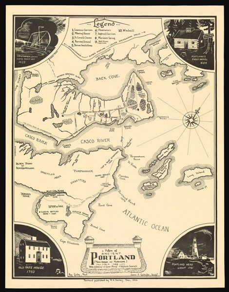 A Plan of Ancient Portland (then known as Falmouth) circa 1688 with Additions of Later Points of Historic Interest