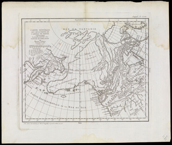 Carte Generale des Descouvertes de l'Amiral de Fonte representant la grande probabilite d'un Passage au Nord Ouest par Thomas Jefferys Geographe du Roi a Londres 1768