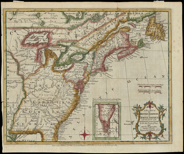 A New Map of the British Dominions in North America with the Limits of the Governments annexed thereto by the late Treaty of Peace and settled by Proclamation, October. 7th, 1763. Engraved by T. Kitchin, Geogr.