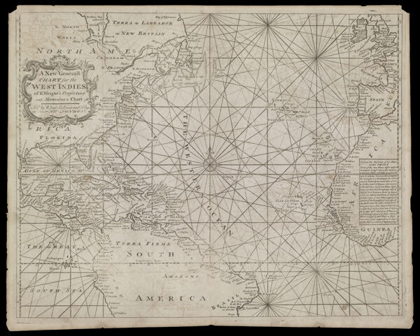 A New and Generall Chart for the West Indies of E. Wright's Projection vut Mercator's Chart. Sold by W. and I Mount and T. Page on Tower Hill, London.