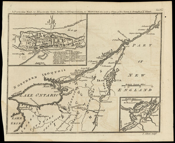 A Particular Map, to Illustrate Gen. Amherst's Expedition, to Montreal, with a Plan of the Town & Draught of ye Island.