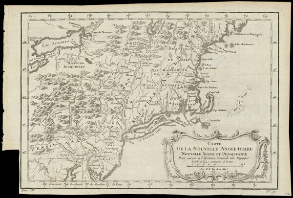 Carte de la Nouvelle Angleterre Nouvelle Yorck et Pensilvanie pour servir a l'Histoire Generale des Voyages.