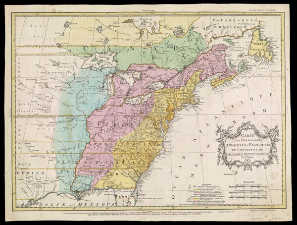Carte des Possessions Angloises & Francoises du Continent de L'Amerique Septentrionale par I. Palairet Londres 1756.