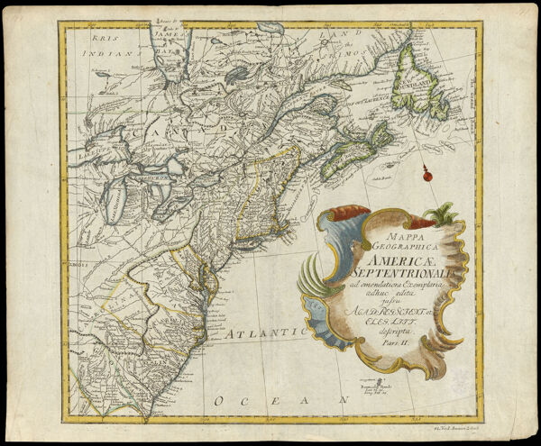 Mappa Geographica Americae Septentrionalis ad emendatoria Exemplaria adhuc edita jussu Acad. Reg. Scient. et. Eleg. Litt. descripta. Pars. II.