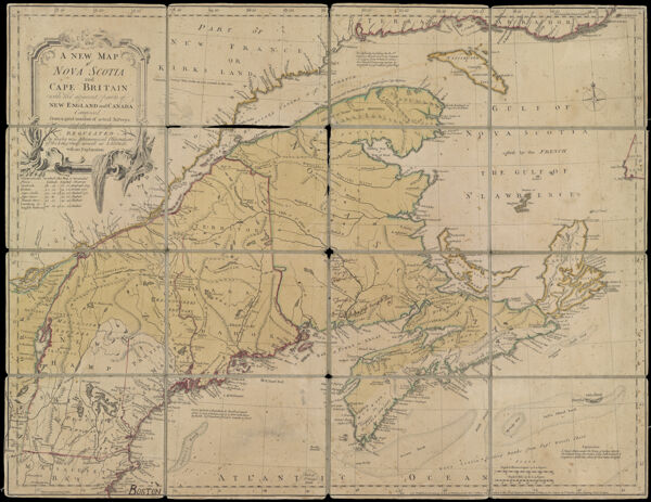 A New map of Nova Scotia and Cape Britain with the adjacent parts of New England and Canada Composed from a great number of actual Surveys and other materials regulated by Astronomical Observations of the Longitude as well as Latitude with an Explanation
