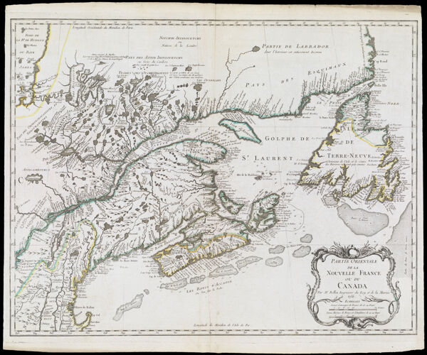 Partie Orientale de la Nouvelle France ou du Canada Par Mr. Bellin Ingenieur du Roy et de la Marine 1755.