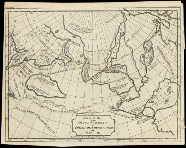 A General Map of the Discoveries of Admiral de Fonte & others, By M. de l'Isle