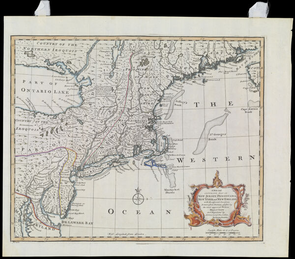 A New and Accurate Map of New Jersey, Pensilvania, New York and New England with the adjacent Countries. Drawn from surveys, assisted by the most approved Modern Maps & Charts, and regulated by Astronomical Observations. By Eman. Bowen.