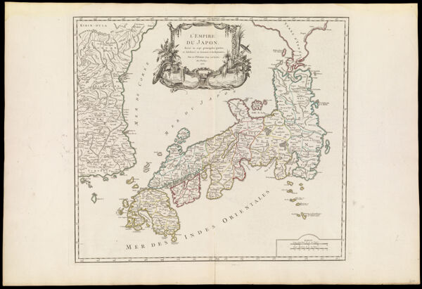 L'Empire du Japon divise en sept principales parties, et subdivise en soixante et six Royaumes, Par le Sr. Robert Geog. ord. du Roi. Avec Privilege. 1750.