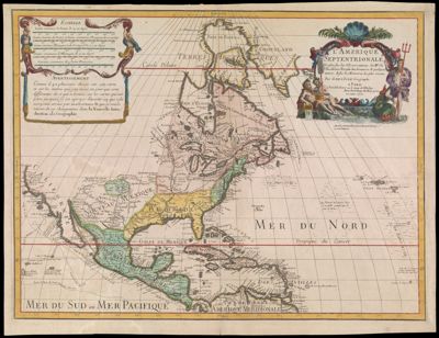 L'Amerique Septentrionale Dressee sur les Observations de Mrs. de l'Academie Royale des Sciences. & quelques autres, et sur les memoires les plus recens. Par G. de l'Isle Geographe A Paris. Chez l'Autheur sur le Quai de l'Horloge Avec Privilege du Roy pour 20. ans. 1700.