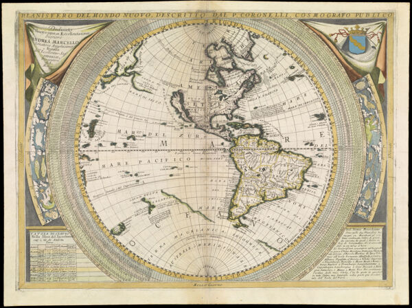 Planisfero del Mondo Nuovo, descritto dal P. Coronelli, Cosmpografico Publico
