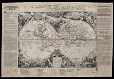 Mappe-Monde, ou Carte Generale de la Terre, divisee en deux hemispheres suivant la Projection la Plus Commune ou tous les Points Principaux sont Placez sur les Observations de Mrs. de l'Academie Royale de Siences .