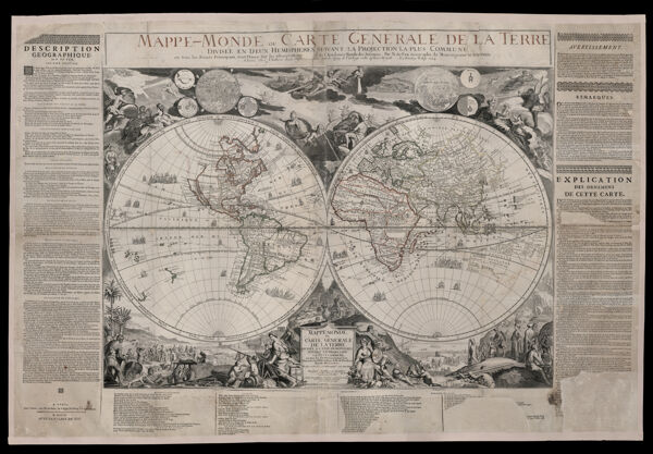 Mappe-Monde, ou Carte Generale de la Terre, divisee en deux hemispheres suivant la Projection la Plus Commune ou tous les Points Principaux sont Placez sur les Observations de Mrs. de l'Academie Royale de Siences .