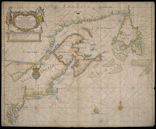 A New Chart for the Seacoasts of Newfound Land New Scotland New England New Jarsey with Virginia and Maryland. By William Fisher and Rich:d Mount at ye Postern on Tower Hill