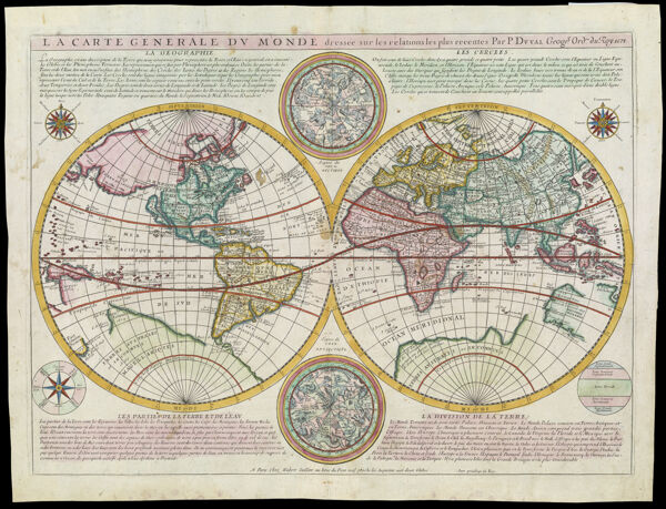 La Carte General du Monde dresse sur les relations les plus recentes par P. Du Val Geogr. Ordre, du Roy 1678.