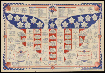 A Pictorial Map of Scenes in and around Army-Slang designed and published by Ernest Dudley Chase collaborating with Stephen York.