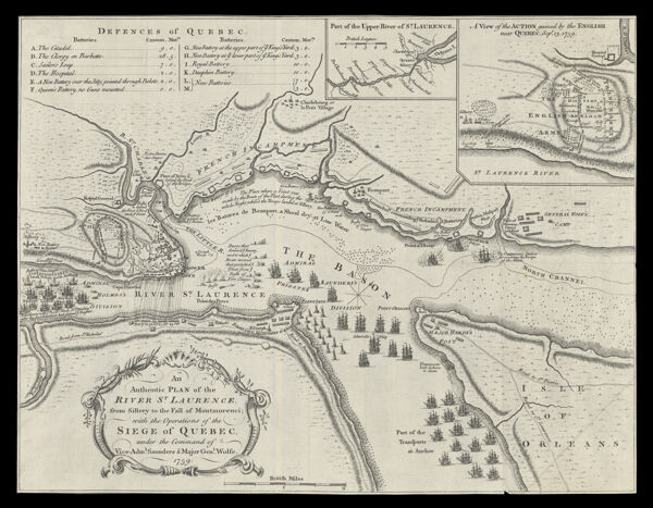 An Authentic Plan of the River St. Laurence : from Sillery to the Fall of Montmorenci, with the Operations of the Siege of Québec under the command of Vice Adml. Saunders & Major Genl. Wolfe.