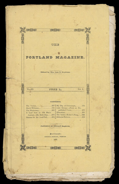 Portland Magazine. Vol. 1, No. 9. June 1, 1835. Pages 225 - 256. [Front cover]