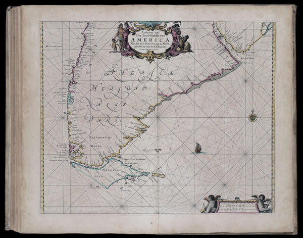 Paskaarte van Het Zuydelijckste van America van Rio de la Plata, tot Caap de Hoorn, ende inde Zuyd Zee, tot B. de Koquimbo Nieuwlycks Vytgegeven anno 1666