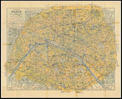 Plan de Paris divise en 20 arrondissements dresse par L. Guilmin indiquant toutes les rues nouvelles ainsi que les numéros des maisons les grandes voies. [Verso:] Nouveau Paris Monumental