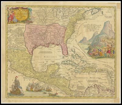 Regni Mexicani seu Novae Hispaniae Ludovicianae N. Angliae, Carolinae, Virgini'ae et Pensylvaniae nec non Insularum Archipelagi Mexicani in America Septentrionali accurata Tabula exhibita a Ioh. Baptista Homanno. Noriberga