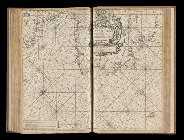 Pas Caart van Hispangien, vertoonende de custen van Granada, Andaluzie, Algarve, Portugael, Galissien en Biscaien; met een gedeelte van Vranckryck: Streckeñ van Heysant tot de straet Gibralter...