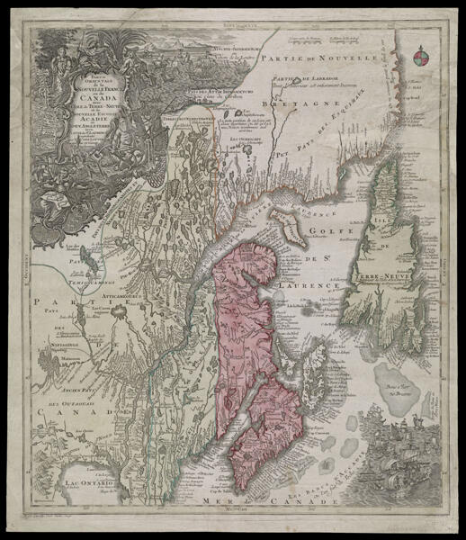 Partie Orientale de la Nouvelle France ou du Canada avec l'Isle de Terre-Neuve et de Nouvelle Escosse, Acadie et Nouv. Angleterre avec fleuve de St. Laurence represent, par T. Conr. Lotter, graveur et geogr. d'Augsbourg