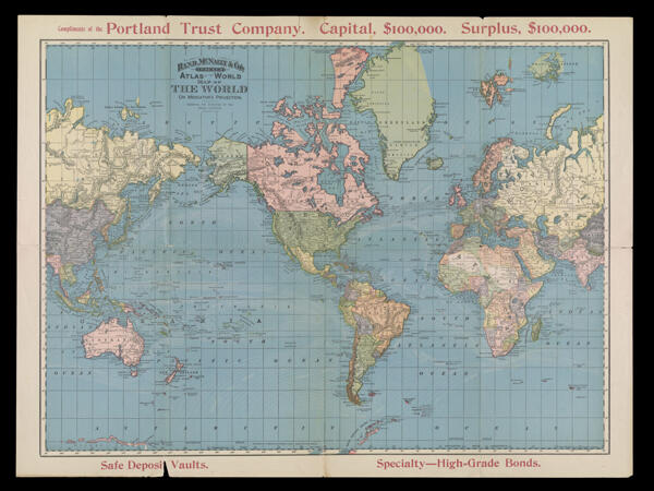 Rand, McNally & Co.'s Indexed Atlas of the World Map of the World on Mercator's Projection.