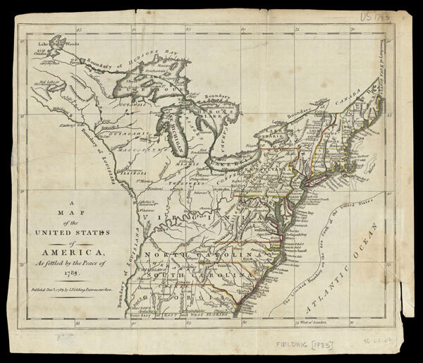 A Map of the United States of America, As settled by the Peace of 1783.