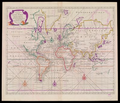 A New & Correct Chart of all the Known World Laid down according to Mercator's Projection. Exhibiting all the late Discoveries & Improvements: The whole being Collected from the most Authentic Journals, Charts &c. By Eman. Bowen.