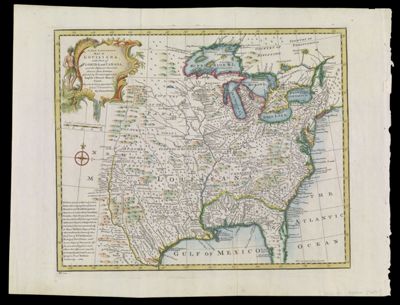 A New & Accurate Map of Louisiana, with Part of Florida and Canada and the Adjacent Countries Drawn from Surveys, assisted by the most approved English & French Maps & Charts the whole being regulated by Astron.l Observations By Eman. Bowen