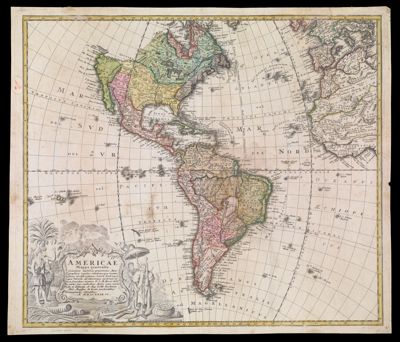 Americae Mappa generalis Secundum legitimas projectionis stereographicæ regulas relationesque recentissimas et observationes socioru Acad. reg. relationesque Parisiis est ahorumque auctorum nec non secundum mentem D.I.M. Hasii M.P.P. in partes suas metho