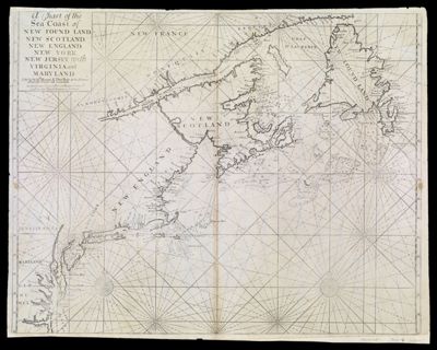 A Chart of the Sea Coast of New Found Land, New Scotland, New England, New York, New Jersey, with Virignia and Maryland.