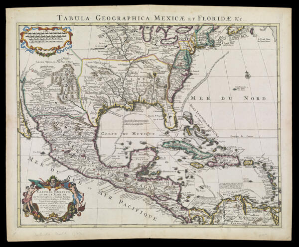 Carte du Mexique et de la Floride des Terres Angloises et des Isles Antilles. du Cours et des Environs de la Riviere de Mississippi Dressee sur un grand nombre de memoires principalement sur ceux de Mrs. d'Iberville et le Sueur Par Guillaume del'Isle Geographe de l'Academie Royale des Sciences. A Amsterdam Chez Iean Covens & Corneille Mprtier Avec Privilege 1722.