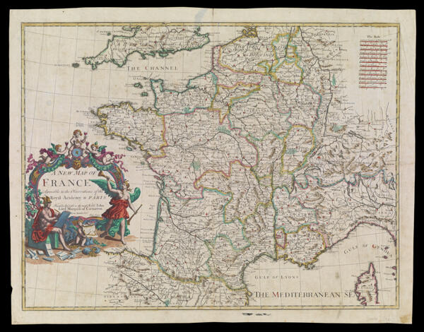 A New Map of France Agreeable to the Observations of the Royal Academy at Paris Humbly Inscrib'd to the most Noble John, Lord Marquis of Carnarvon by his humble Servt. John Senex