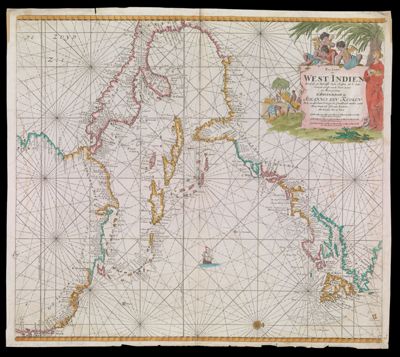 Pas kaart van West Indien Behelsende soo Deszelffs Vasie Kusten als d' Onder behoorende Eylanden aan de Noord Oceaan door C.J. Vooght Geometra