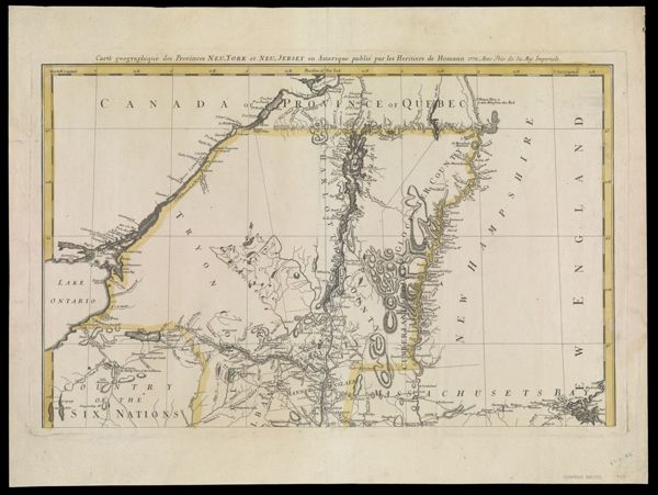 Carte geographique des Provinces de Neu-York et Neu-Jersey en Amerique publie par les Heritiers de Homann 1778. Avec Priv. des Sa. Maj. Imperiale