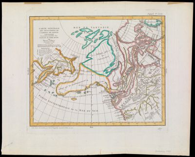 Carte Générale des Découvertes de l'Amiral De Fonte représentant la grande probabilité d'un Passage au Nord Ouest par Thomas Jefferys Géographe du Roi à Londres, 1768.