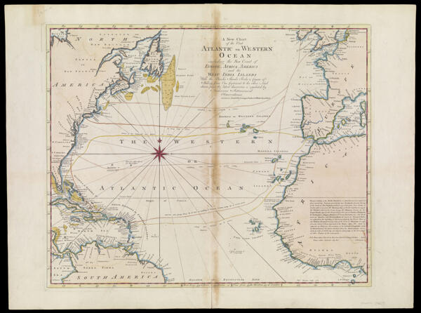 A New Chart of the Vast Atlantic or Western Ocean, including the Sea Coast of Europe, Africa, America and the West India Islands With the Banks, Shoals, Rocks & Course of Sailing from One Continent to the other Laid down from the latest discoveries & regulated by Numerous Astronomical Observations