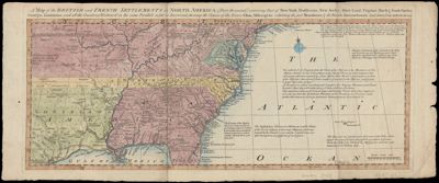 A Map of the British and French Settlements in North America : [Part the second] containing Part of New York, Pensilvania, New Jersey, Mary Land, Virginia, North & South Carolina, Georgia, Louisiana, and all the Countries Westward in the same Parallels so far as Discovered, shewing the Course of the Rivers Ohio, Missisipi &c., exhibiting the just Boundaries & the French Encroachments Laid down from Authentic Surveys.